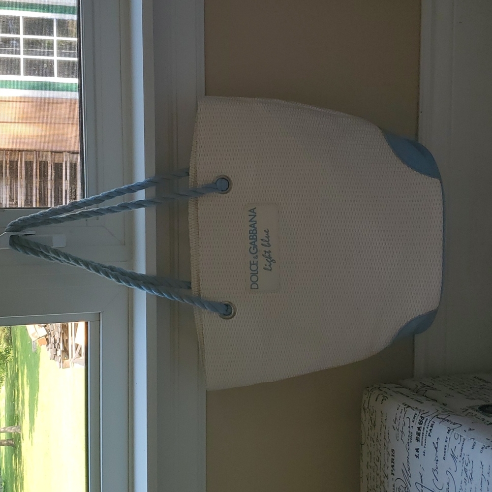Dolce & Gabbana Light Blue straw and cotton tote